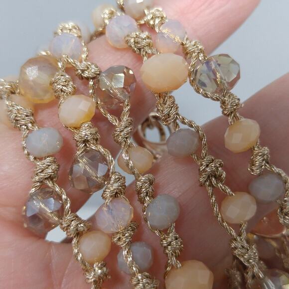 Chico's Peach Opalescence Crystal Bead Gold Thread Necklace, 27 Inches - Picture 6 of 8